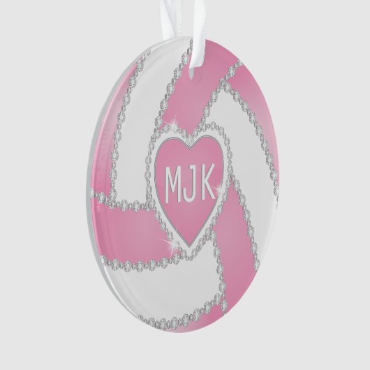 Monogram Roze en White Diamond Volleyball Ornament (voorkant)