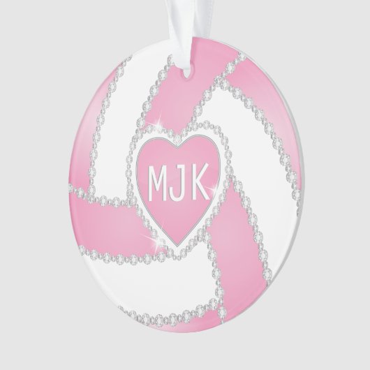 Monogram Roze en White Diamond Volleyball Ornament (voorkant)
