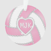 Monogram Roze en White Diamond Volleyball Ornament (voorkant)