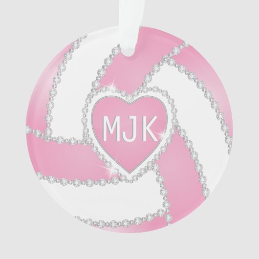Monogram Roze en White Diamond Volleyball Ornament (voorkant)