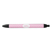 Monogram roze en wit chevron patroon zwarte inkt pen (Voorkant)