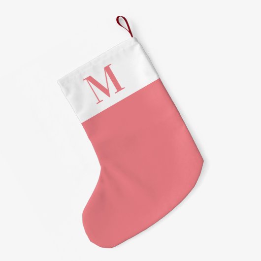 Monogram Roze en Wit Gepersonaliseerd Kleine Kerstsok (Achterkant (Hangend))