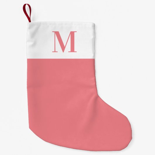 Monogram Roze en Wit Gepersonaliseerd Kleine Kerstsok (Voorkant)