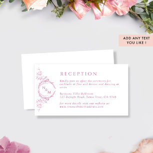 Monogram Roze en Wit Huwelijksreceptie Informatiekaartje