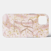 Monogram Roze en Wit Marmer Draaiend Goud Glitter Case-Mate iPhone Case (Achterkant (horizontaal))