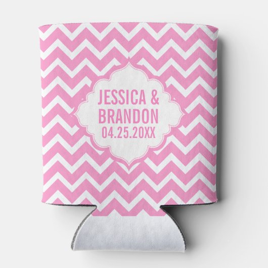 Monogram roze en wit zigzag Chevron 2 Blikjeskoeler (Achterkant)