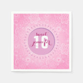 Monogram roze en witte bloemen en vlinders kant servet (Voorkant)