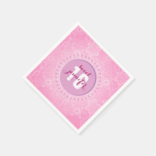 Monogram roze en witte bloemen en vlinders kant servet (Hoek)