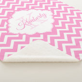 Monogram roze en witte Chevron Sherpa Deken (3/4)