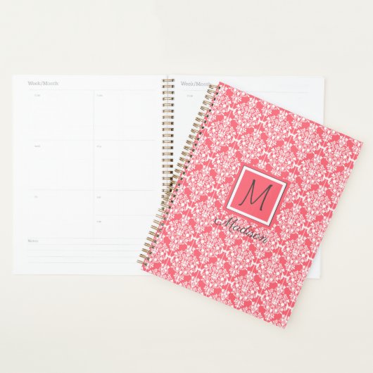 Monogram roze en witte Damask Trendy Planner (Display)