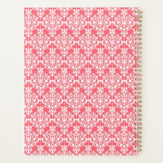 Monogram roze en witte Damask Trendy Planner (Achterkant)