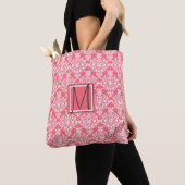 Monogram roze en witte Damask Trendy Tote Bag (Dichtbij)