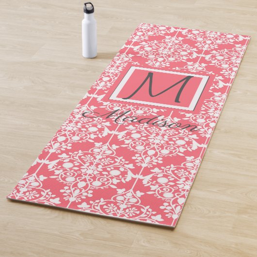 Monogram roze en witte Damask Trendy Yogamat (In situ)