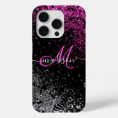Monogram Roze en Witte Glitter Case-Mate iPhone Case (Achterkant)