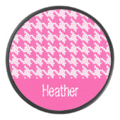 Monogram roze en witte horsthoek patroon hockey puck (Voorkant)