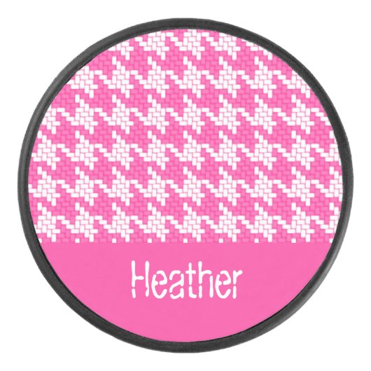 Monogram roze en witte horsthoek patroon hockey puck (Voorkant)