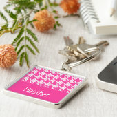 Monogram roze en witte horsthoek patroon sleutelhanger (Zijkant)