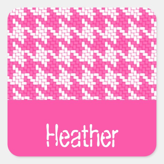 Monogram roze en witte horsthoek patroon vierkante sticker (Voorkant)