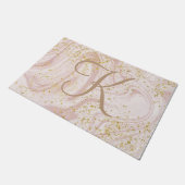 Monogram Roze en Witte Marmer Draai Goud Glitter Deurmat (Schuin)
