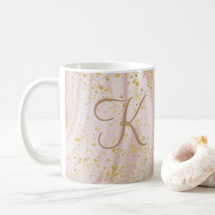 Monogram Roze en Witte Marmer Draai Goud Glitter Koffiemok
