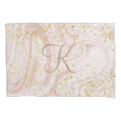 Monogram Roze en Witte Marmer Draai Goud Glitter Kussensloop (Voorkant)