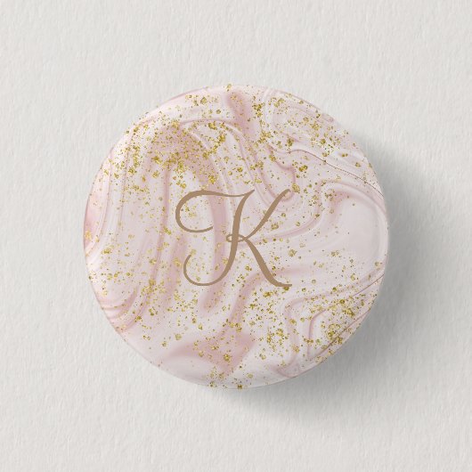 Monogram Roze en Witte Marmer Draai Goud Glitter Ronde Button 3,2 Cm (Voorkant)
