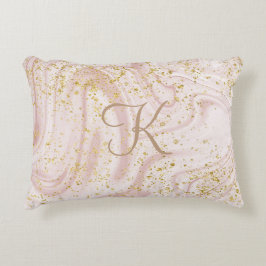 Monogram Roze en witte marmer Glitter Glitter Accent Kussen