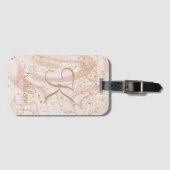 Monogram Roze en witte marmer Glitter Glitter Bagagelabel (Voorkant (horizontaal))
