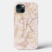 Monogram Roze en witte marmer Glitter Glitter Case-Mate iPhone Case (Achterkant)