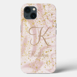 Monogram Roze en witte marmer Glitter Glitter Case-Mate iPhone Case