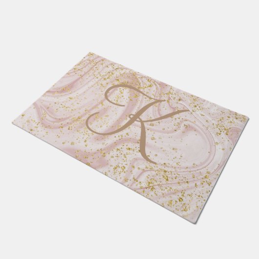Monogram Roze en witte marmer Glitter Glitter Deurmat (Schuin)