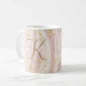 Monogram Roze en witte marmer Glitter Glitter Koffiemok (Voorkant links)