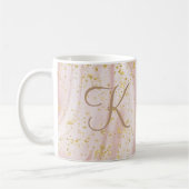 Monogram Roze en witte marmer Glitter Glitter Koffiemok (Links)