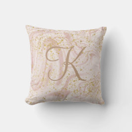 Monogram Roze en witte marmer Glitter Glitter Kussen