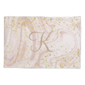 Monogram Roze en witte marmer Glitter Glitter Kussensloop (Achterkant)