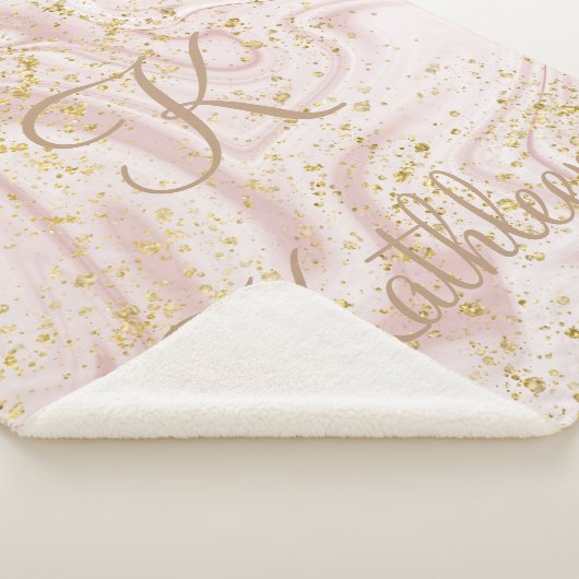 Monogram Roze en witte marmer Glitter Glitter Sherpa Deken (3/4)