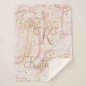 Monogram Roze en witte marmer Glitter Glitter Sherpa Deken (Voorkant)