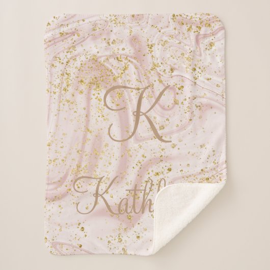 Monogram Roze en witte marmer Glitter Glitter Sherpa Deken (Voorkant)