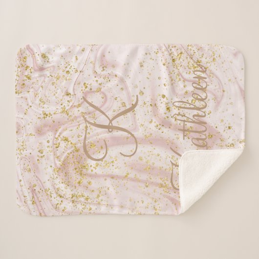 Monogram Roze en witte marmer Glitter Glitter Sherpa Deken (Voorkant (horizontaal))