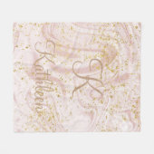 Monogram Roze en Witte Marmer Werveling Goud Glitt Fleece Deken (Voorkant (Horizontaal))