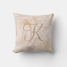 Monogram Roze en Witte Marmer Werveling Gouden Gli