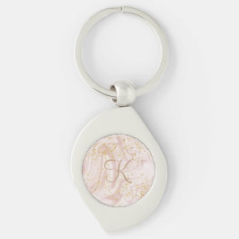 Monogram Roze en Witte Marmer Werveling Gouden Gli Sleutelhanger
