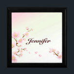 Monogram roze en witte Natuur Cadeaudoosje<br><div class="desc">Pastel zachte tonen van roze en witte kersen bloesem natuur met aanpasbaar en optioneel monogram.</div>