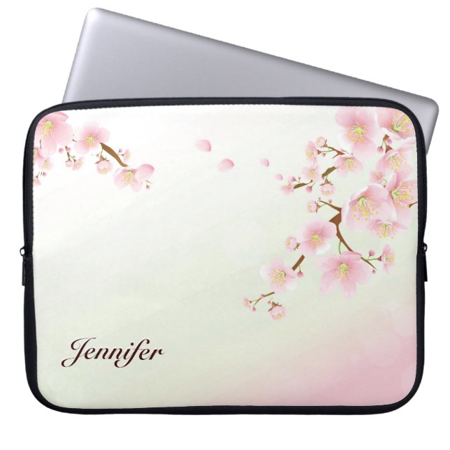 Monogram roze en witte Natuur Laptop Sleeve (Voorkant)