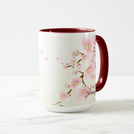 Monogram roze en witte Natuur Mok (Voorkant rechts)