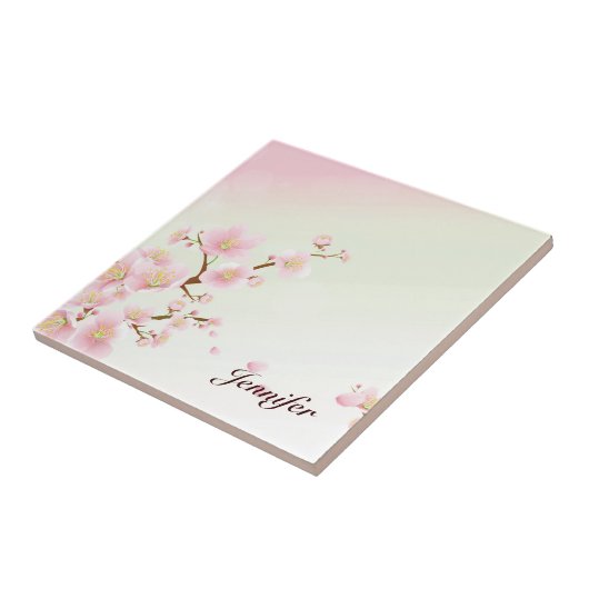 Monogram roze en witte Natuur Tegeltje (Zijkant)