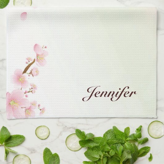 Monogram roze en witte Natuur Theedoek (Gevouwen)