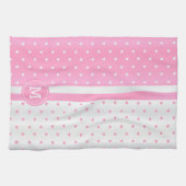 Monogram roze en witte poka dot theedoek (Horizontaal)