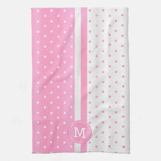 Monogram roze en witte poka dot theedoek (Verticaal)