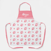 Monogram Roze en Witte Pootafdrukken en Stippen Schort (Voorkant)